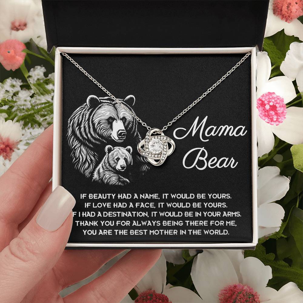 To My Mama Bear My Destination is in Your Arms Dazzling Love Knot Necklace