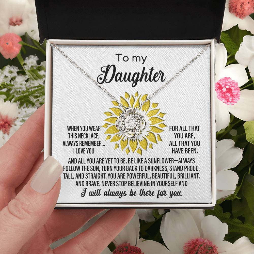 To My Daughter-Be Like A Sunflower Dazzling Love Knot Necklace