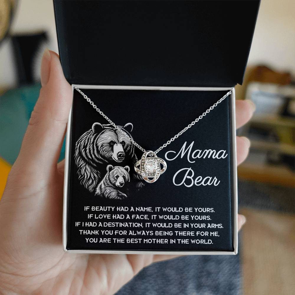 To My Mama Bear My Destination is in Your Arms Dazzling Love Knot Necklace