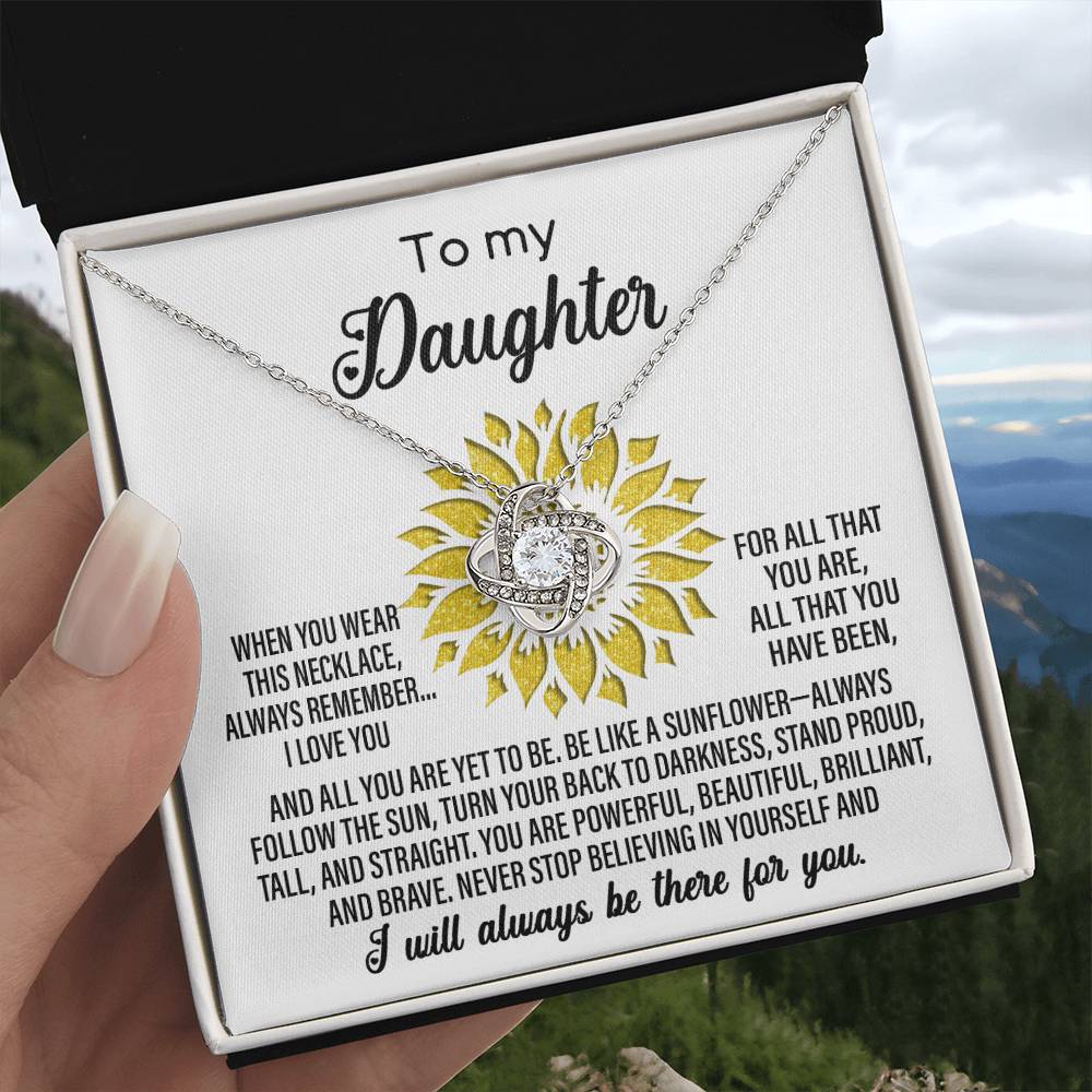 To My Daughter-Be Like A Sunflower Dazzling Love Knot Necklace