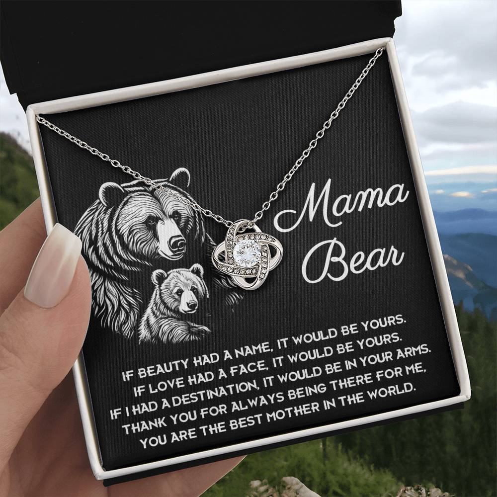 To My Mama Bear My Destination is in Your Arms Dazzling Love Knot Necklace