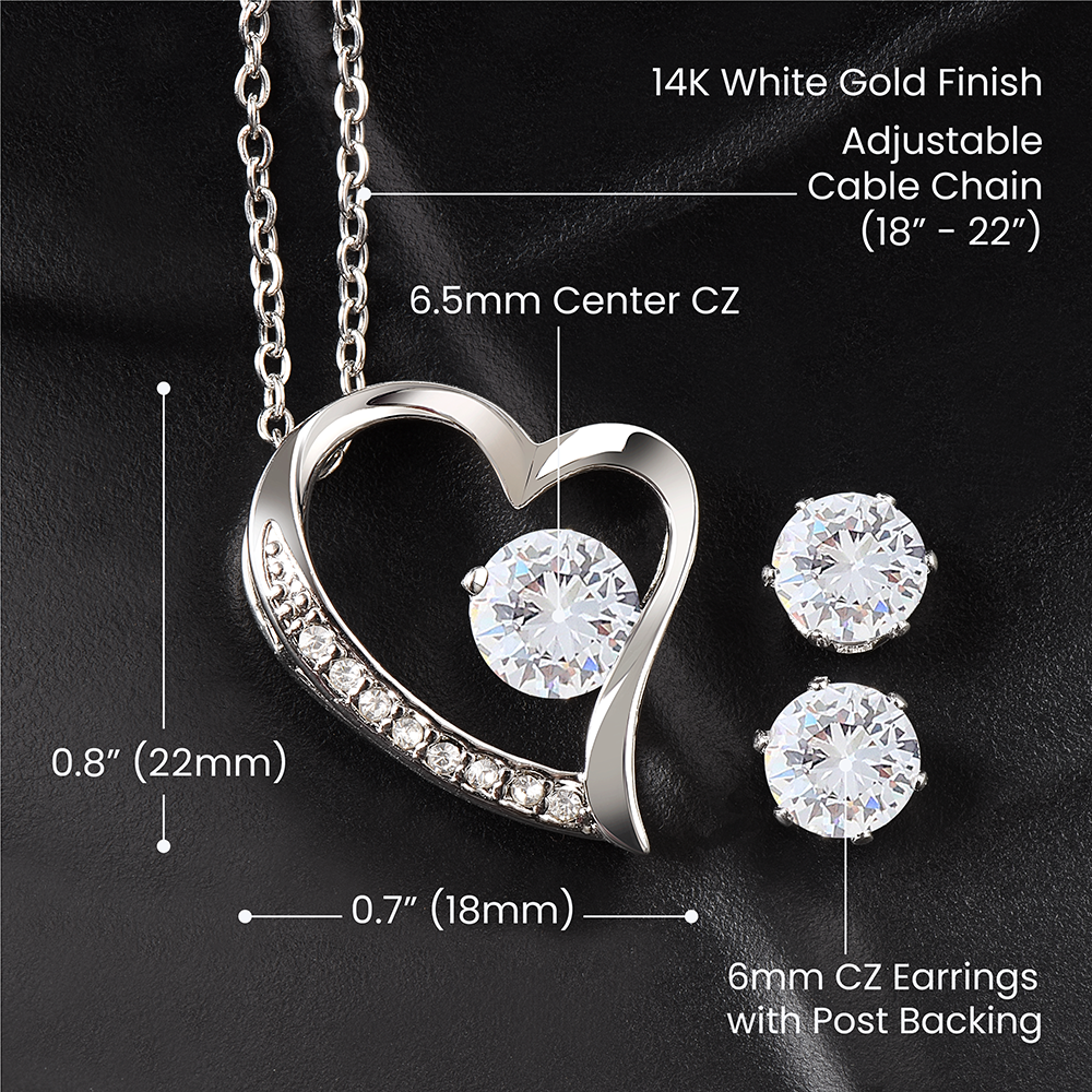 Daughter Graduation Gift Forever Love Heart Pendant Necklace and Earring Set