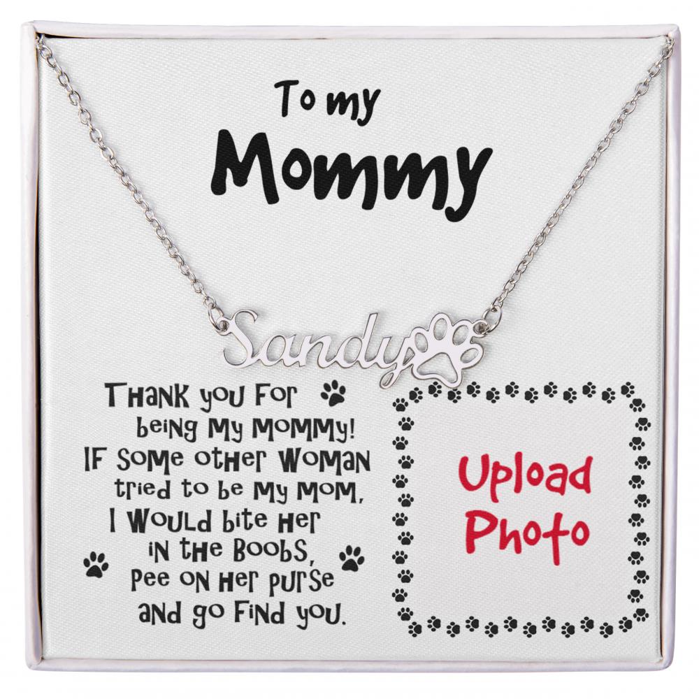 Dog Mom Funny Custom Paw Print Name and Photo Upload Necklace