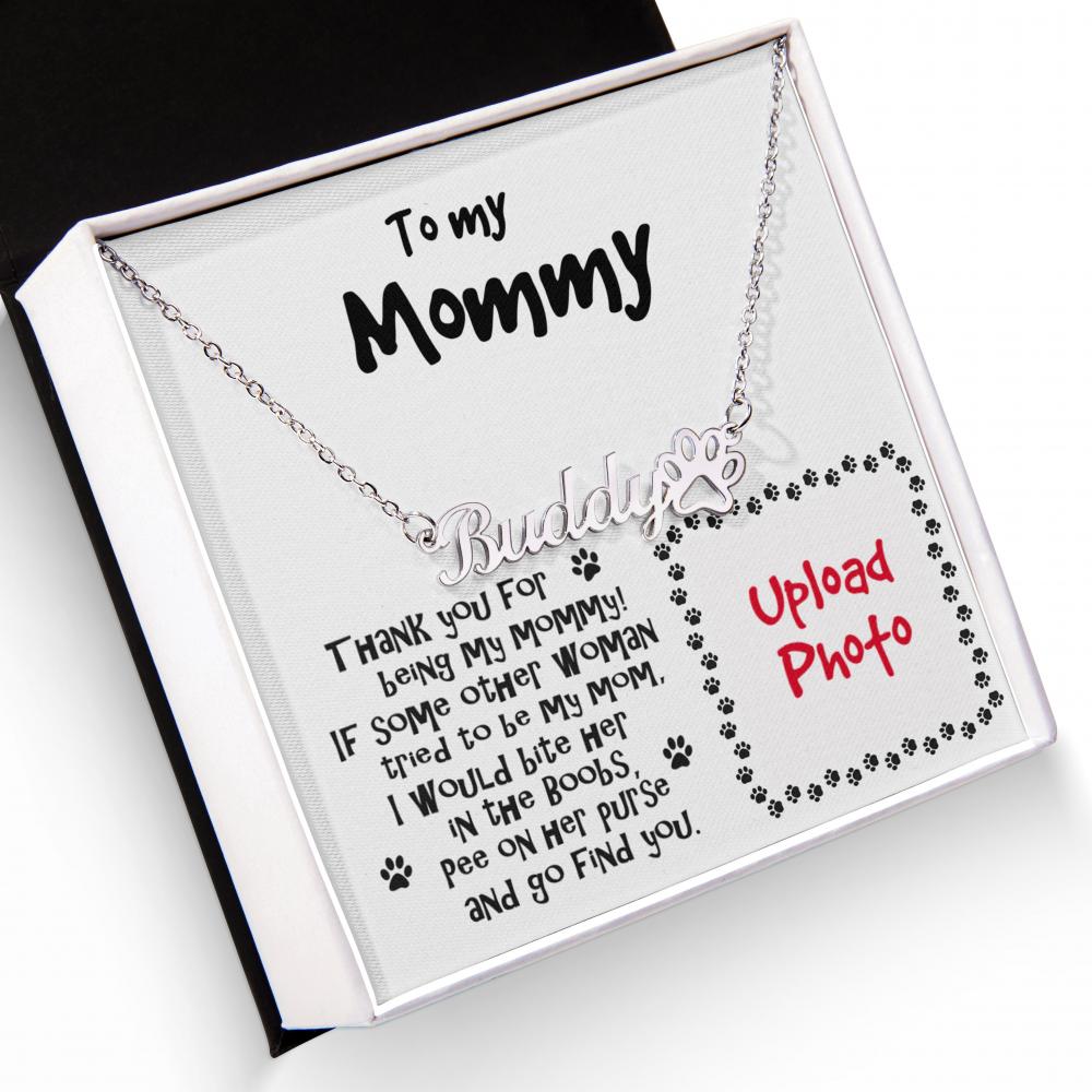 Dog Mom Funny Custom Paw Print Name and Photo Upload Necklace