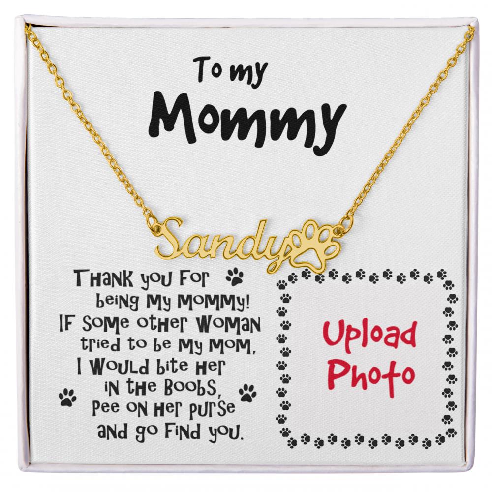 Dog Mom Funny Custom Paw Print Name and Photo Upload Necklace