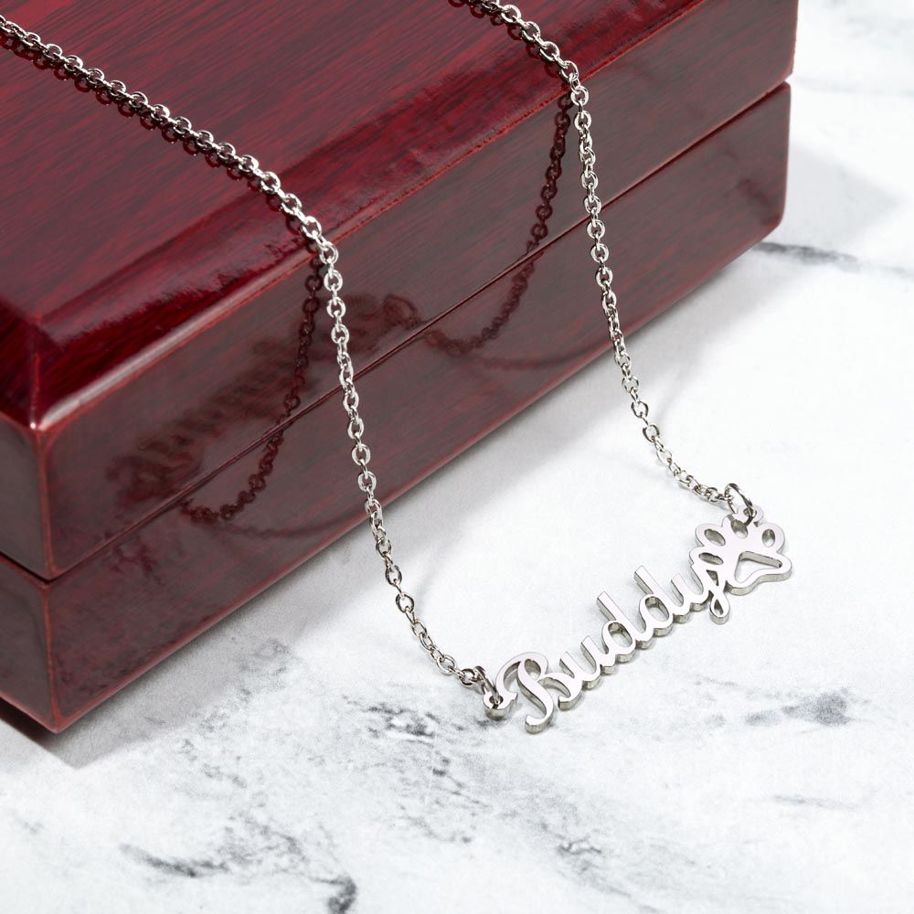 Dog Mom Funny Custom Paw Print Name and Photo Upload Necklace