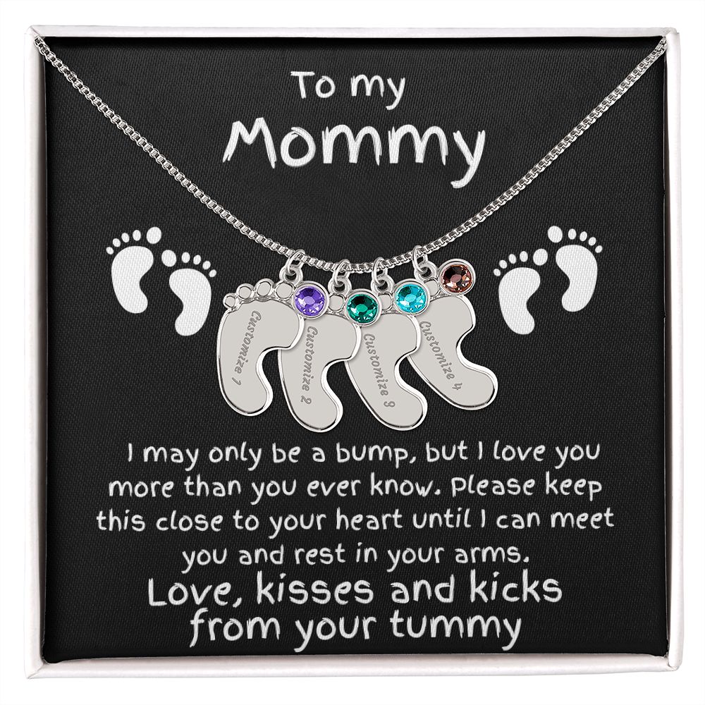 Expectant Mom Gift from the Bump Engraved Baby Feet Birthstone Charm Necklace