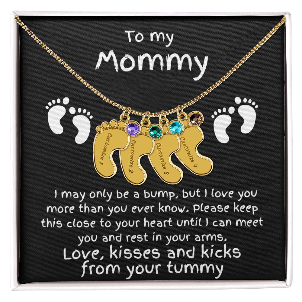Expectant Mom Gift from the Bump Engraved Baby Feet Birthstone Charm Necklace