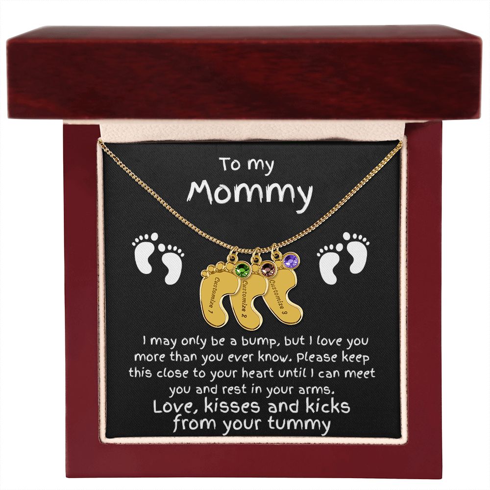 Expectant Mom Gift from the Bump Engraved Baby Feet Birthstone Charm Necklace