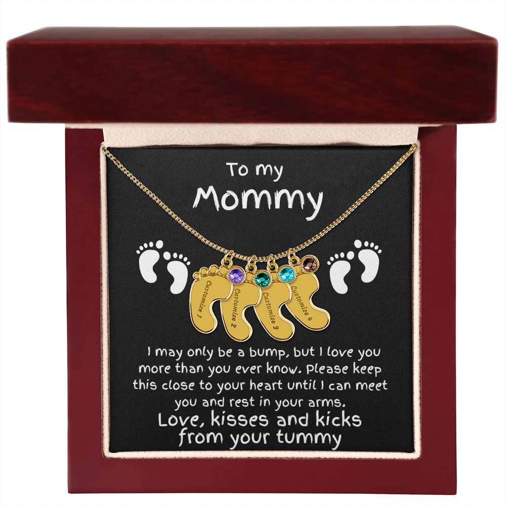 Expectant Mom Gift from the Bump Engraved Baby Feet Birthstone Charm Necklace