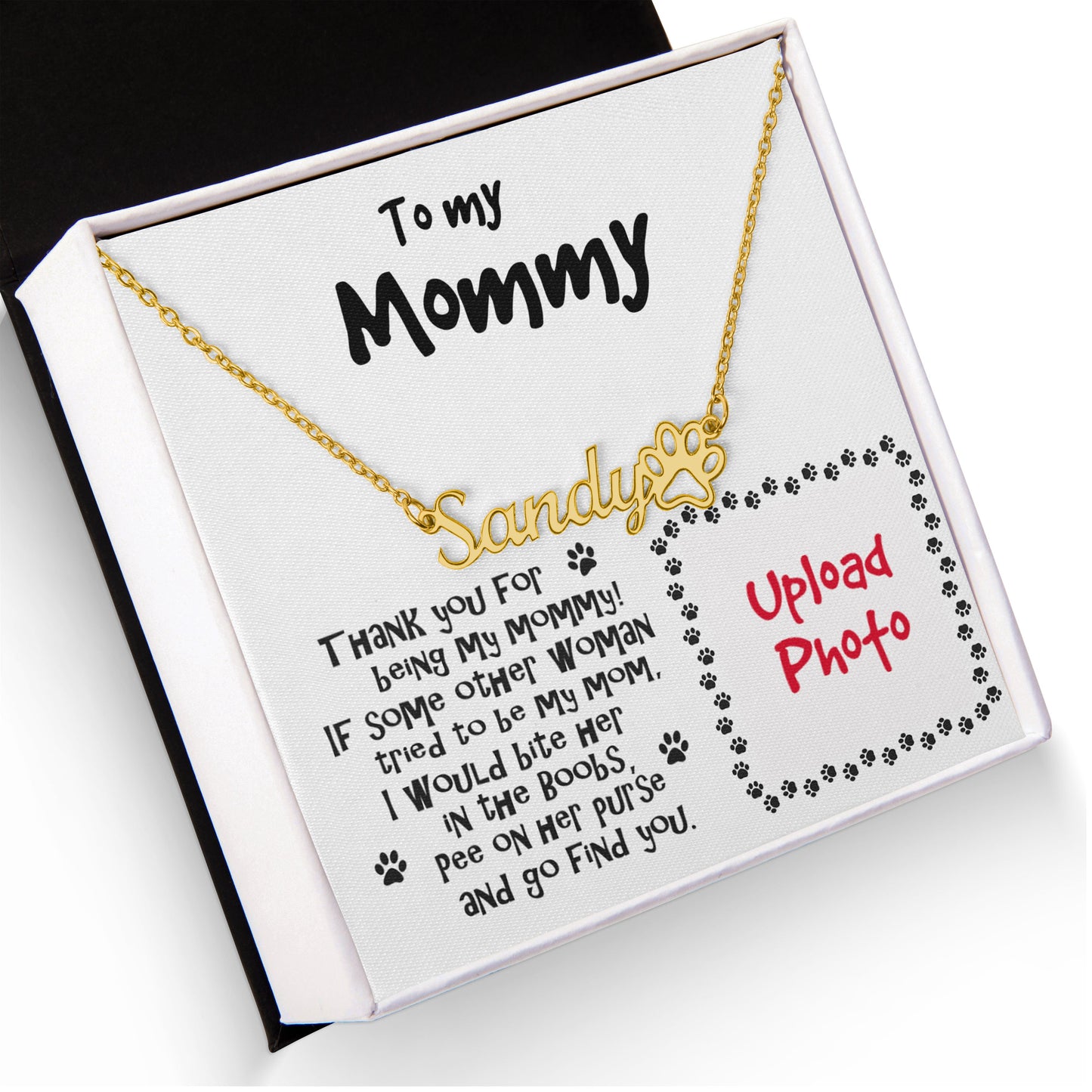 Dog Mom Funny Custom Paw Print Name and Photo Upload Necklace