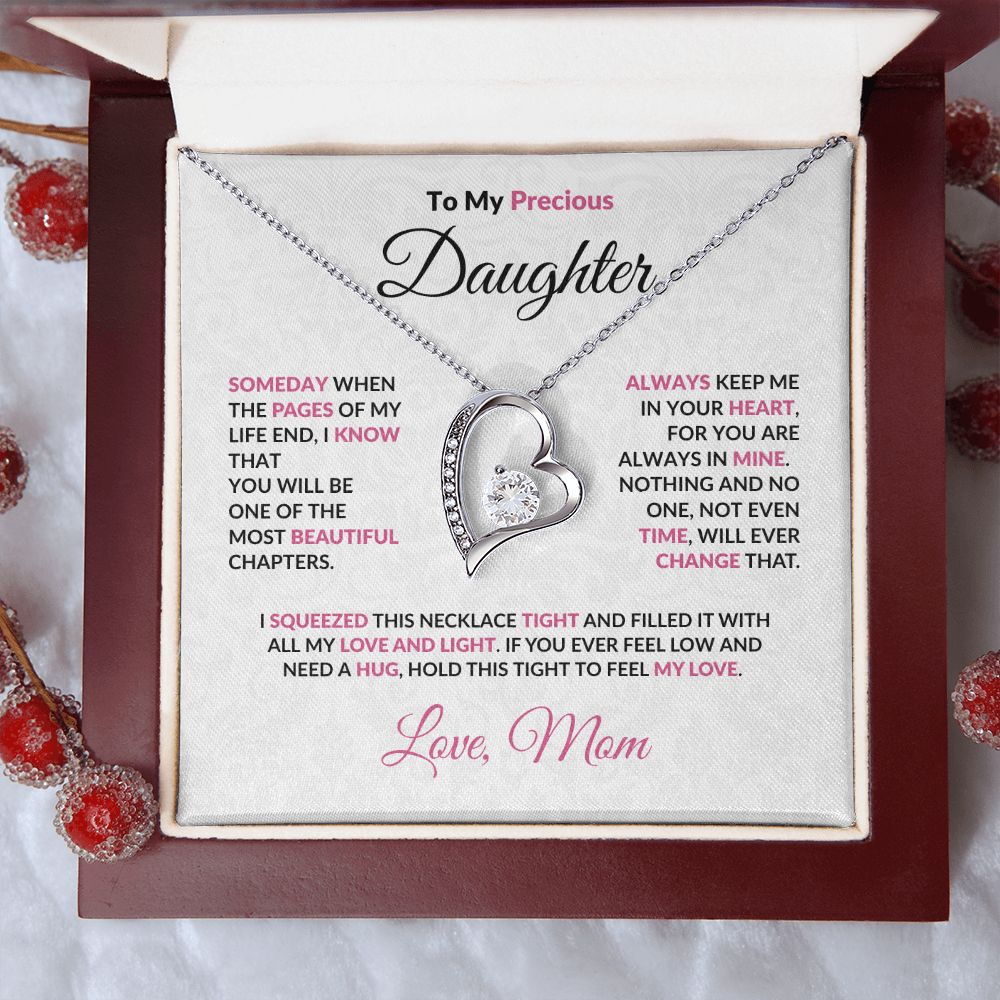 To My Precious Daughter Forever Love Heart Pendant Necklace with Message Card