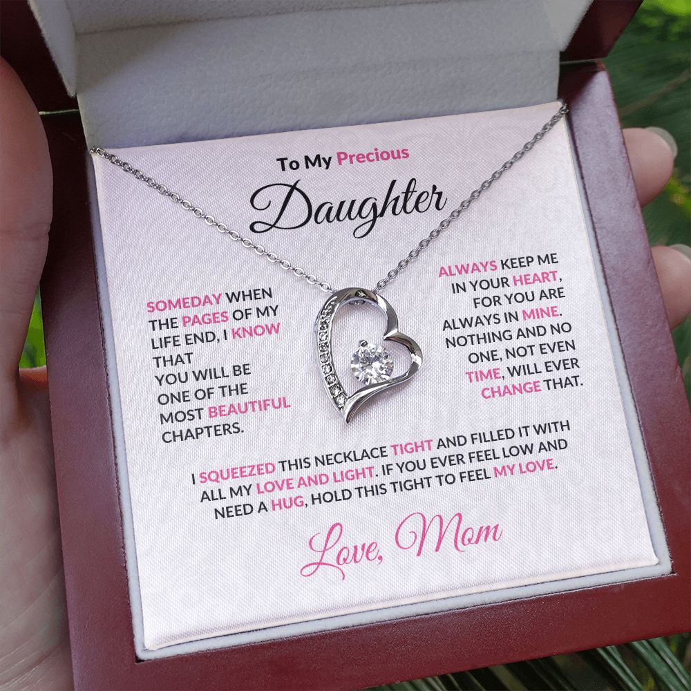 To My Precious Daughter Forever Love Heart Pendant Necklace with Message Card