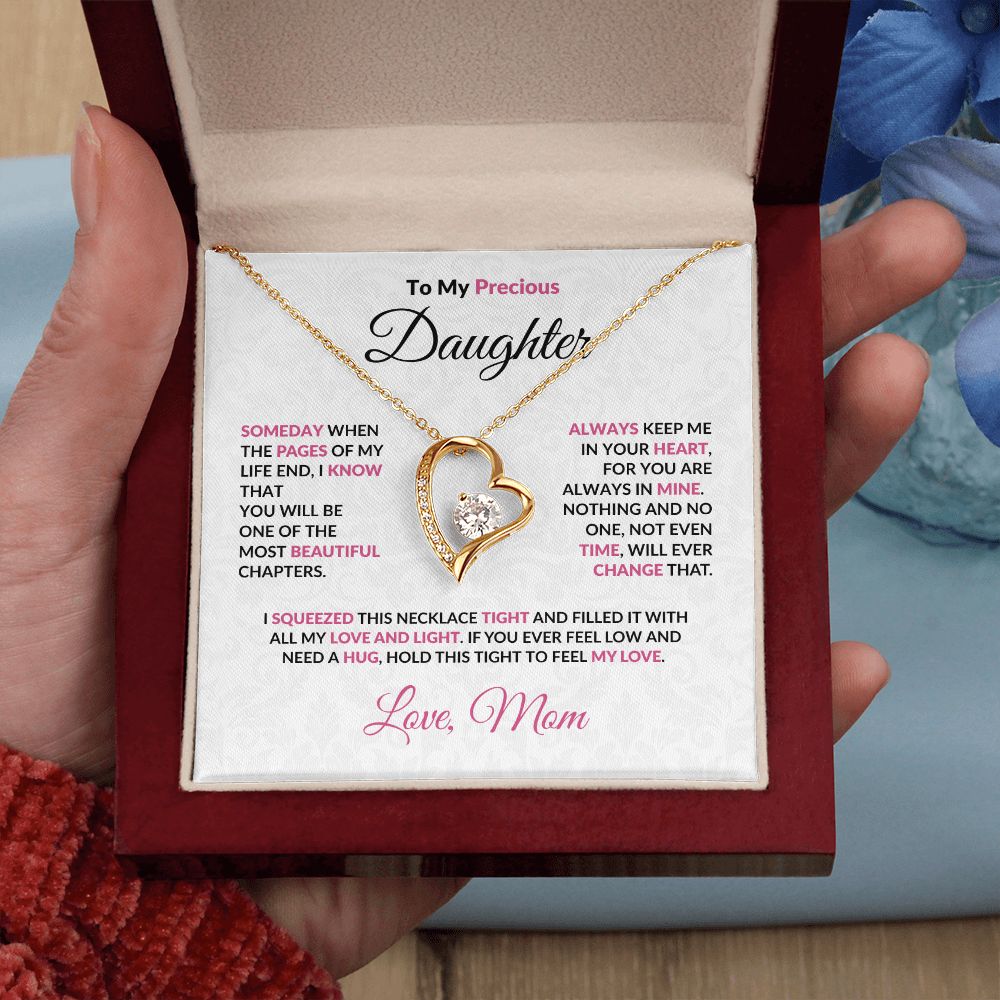 To My Precious Daughter Forever Love Heart Pendant Necklace with Message Card