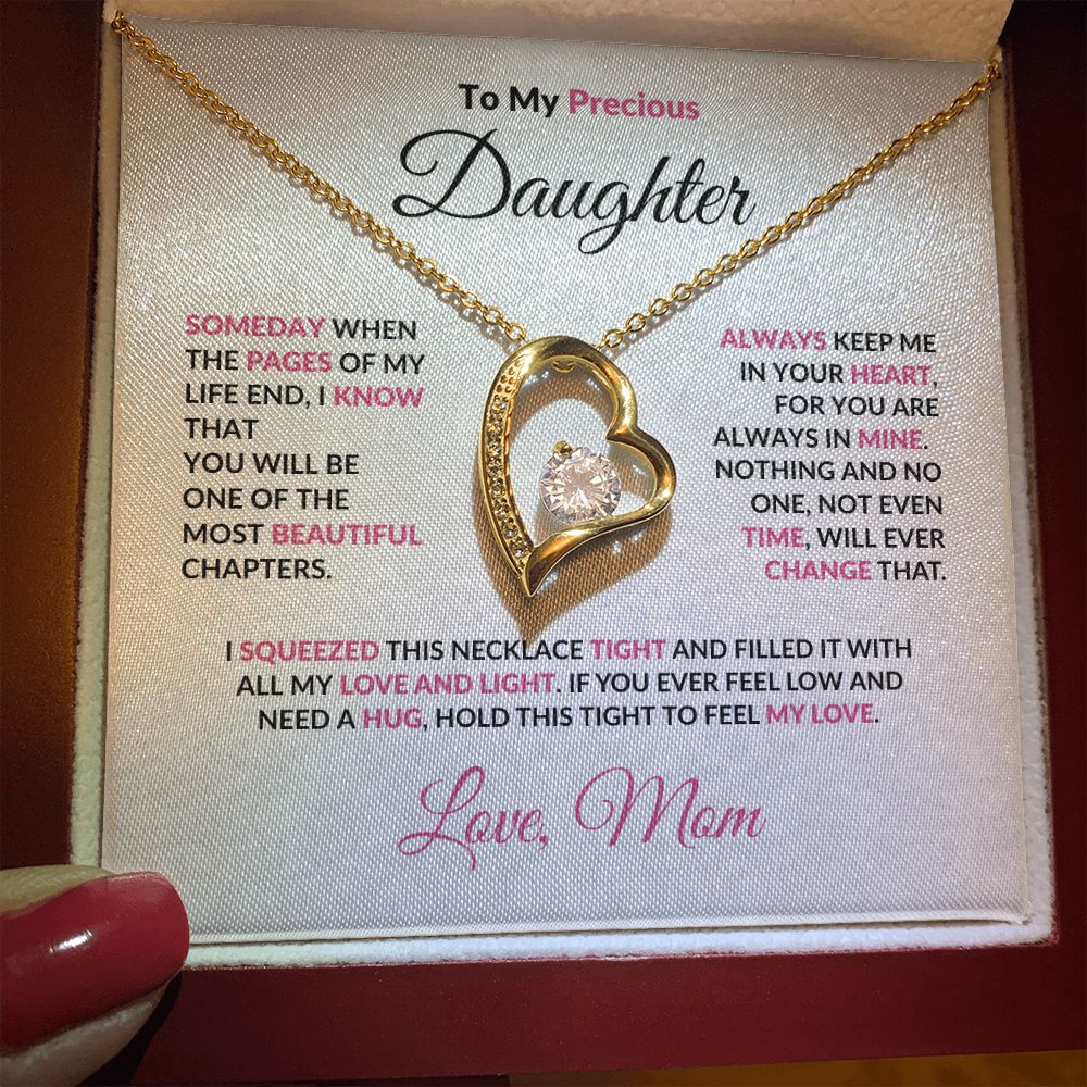 To My Precious Daughter Forever Love Heart Pendant Necklace with Message Card