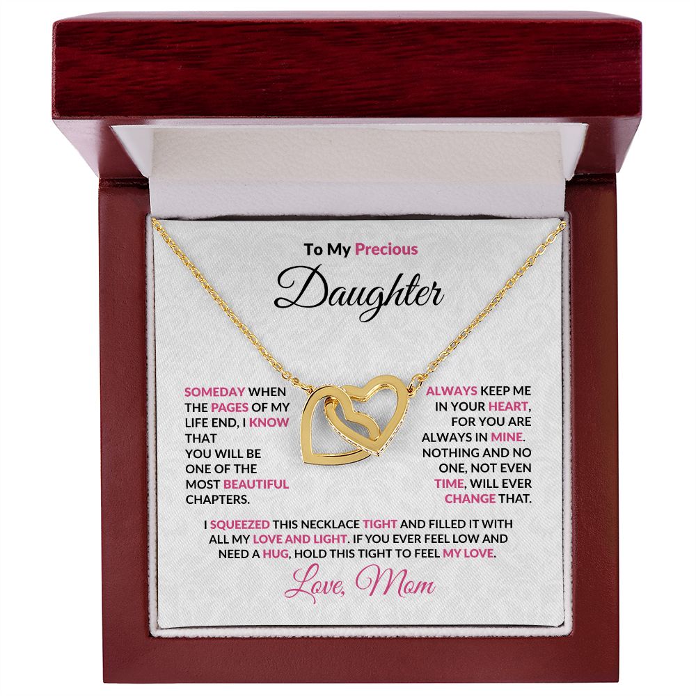 To My Precious Daughter Interlocking Hearts Pendant Necklace with Message Card