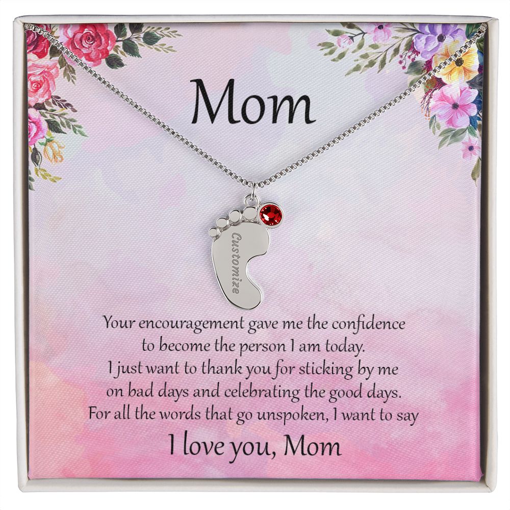 Gift for Mother Custom Baby Feet Birthstone Engraved Necklace