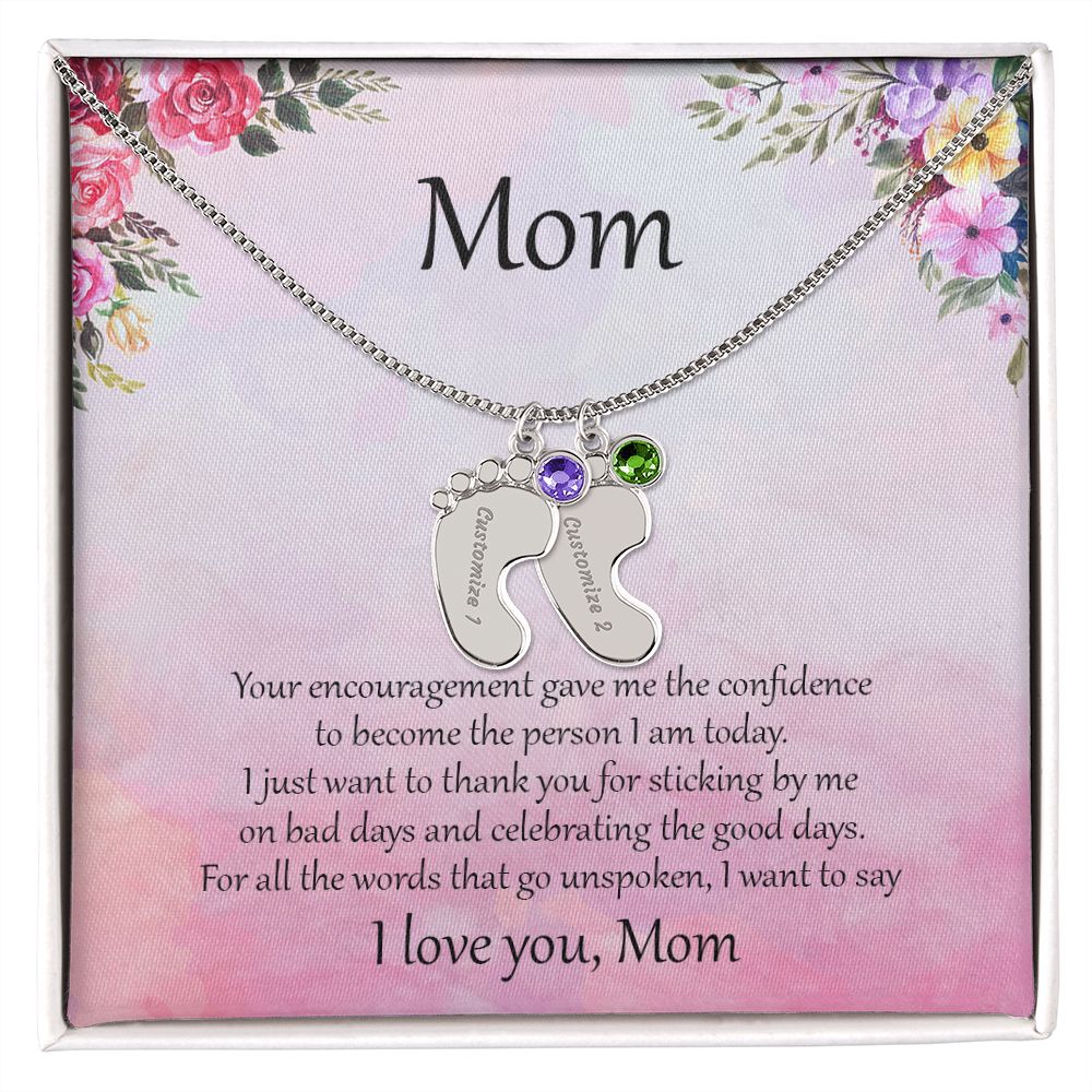 Gift for Mother Custom Baby Feet Birthstone Engraved Necklace
