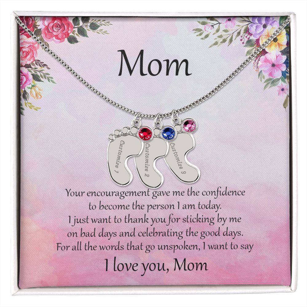 Gift for Mother Custom Baby Feet Birthstone Engraved Necklace