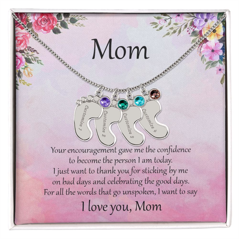 Gift for Mother Custom Baby Feet Birthstone Engraved Necklace