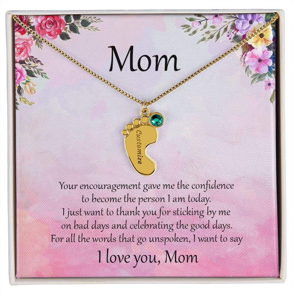 Gift for Mother Custom Baby Feet Birthstone Engraved Necklace