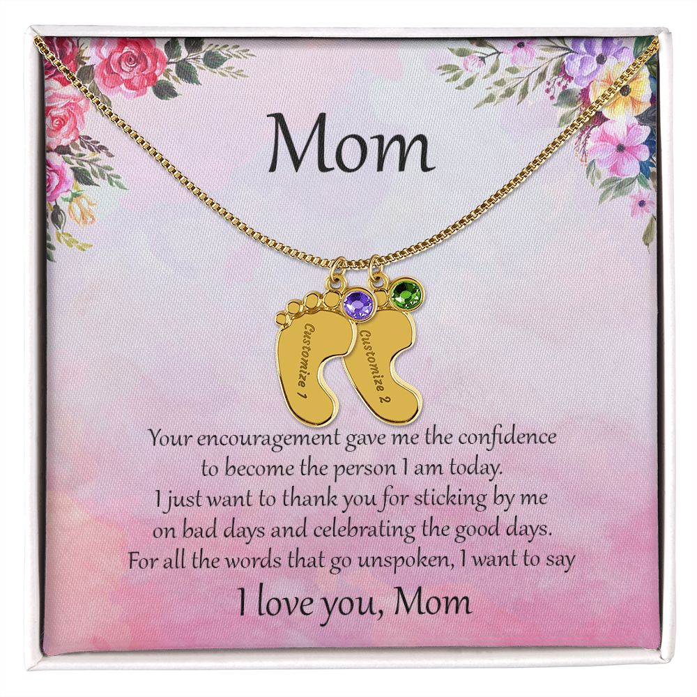 Gift for Mother Custom Baby Feet Birthstone Engraved Necklace