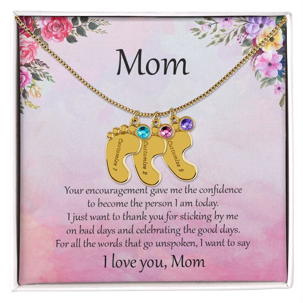 Gift for Mother Custom Baby Feet Birthstone Engraved Necklace