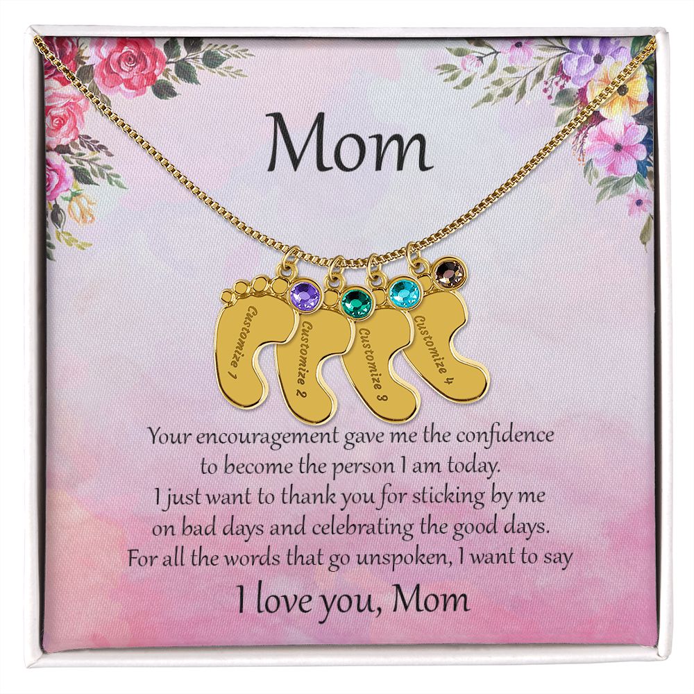 Gift for Mother Custom Baby Feet Birthstone Engraved Necklace