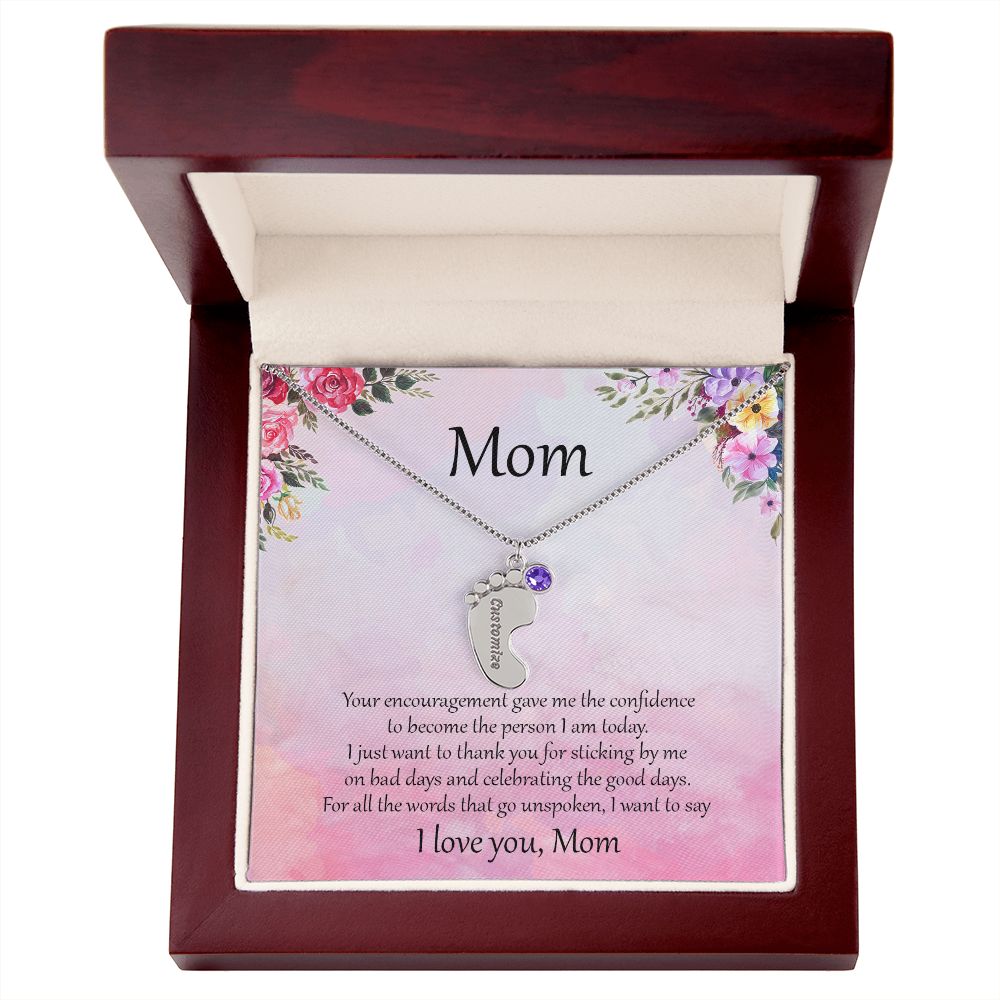 Gift for Mother Custom Baby Feet Birthstone Engraved Necklace