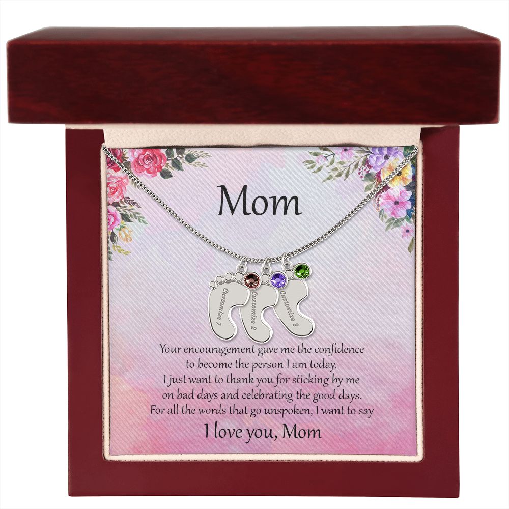 Gift for Mother Custom Baby Feet Birthstone Engraved Necklace