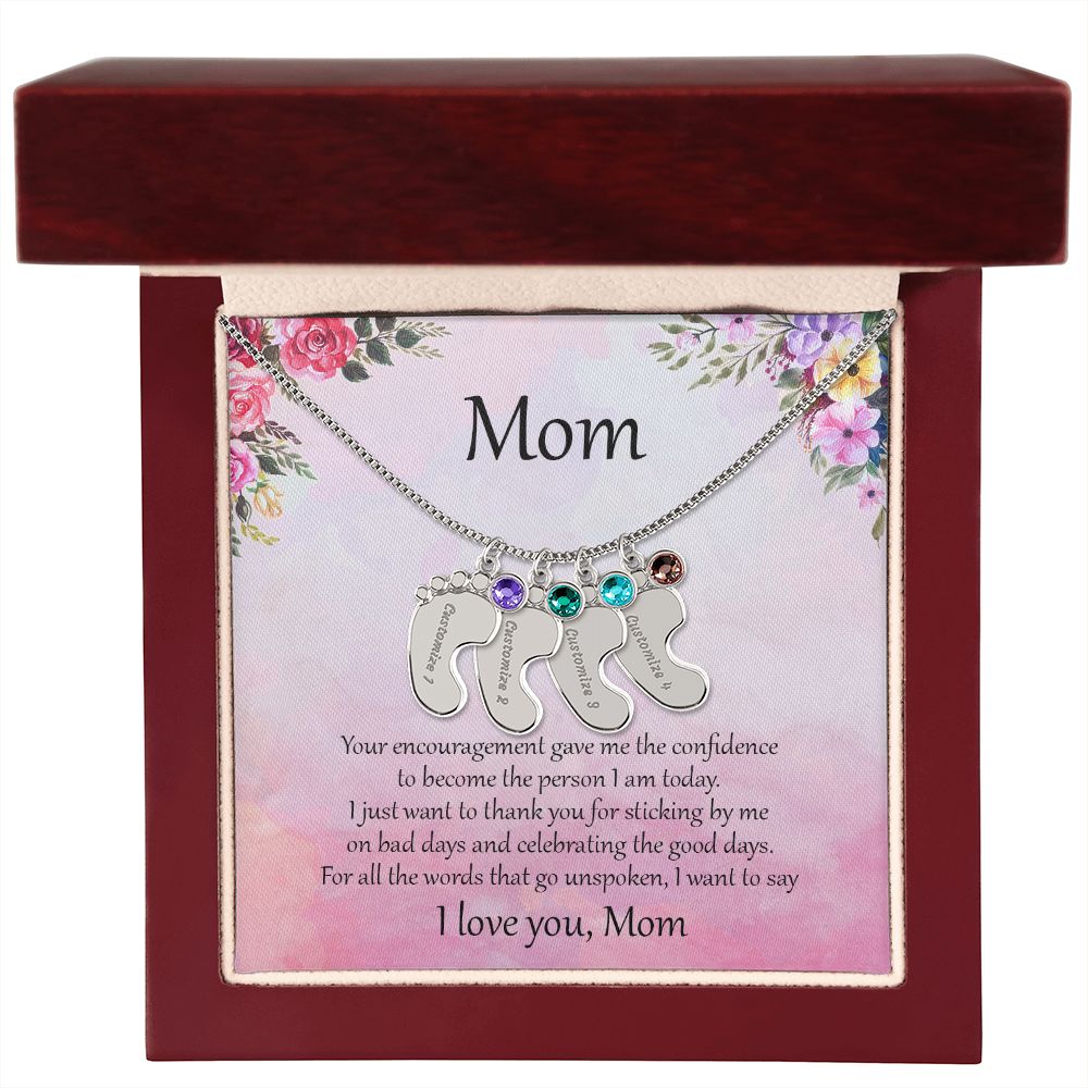 Gift for Mother Custom Baby Feet Birthstone Engraved Necklace