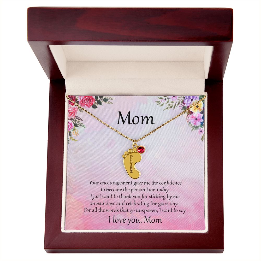 Gift for Mother Custom Baby Feet Birthstone Engraved Necklace