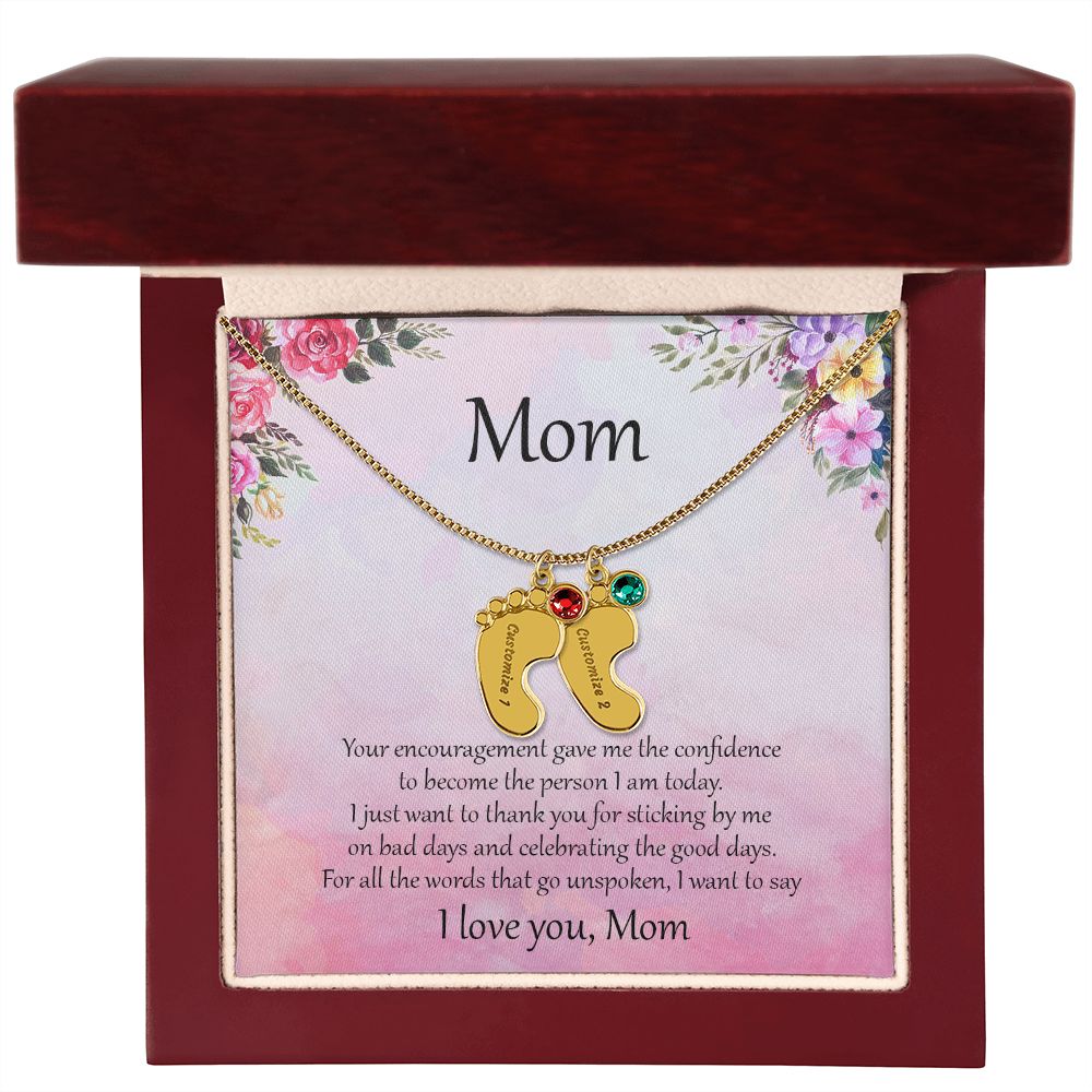 Gift for Mother Custom Baby Feet Birthstone Engraved Necklace