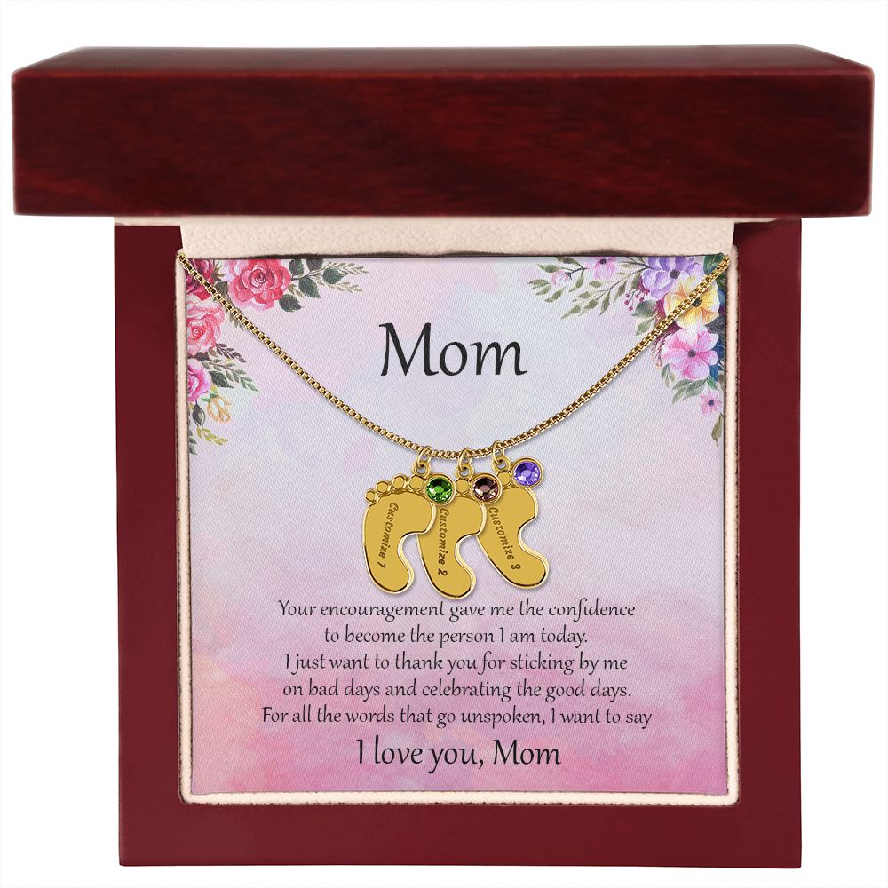 Gift for Mother Custom Baby Feet Birthstone Engraved Necklace