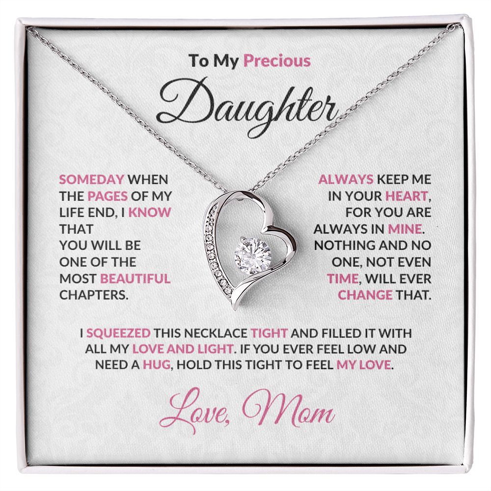 To My Precious Daughter Forever Love Heart Pendant Necklace with Message Card