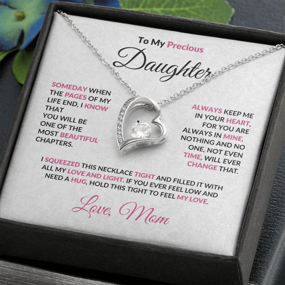 To My Precious Daughter Forever Love Heart Pendant Necklace with Message Card