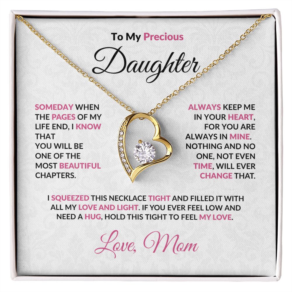 To My Precious Daughter Forever Love Heart Pendant Necklace with Message Card