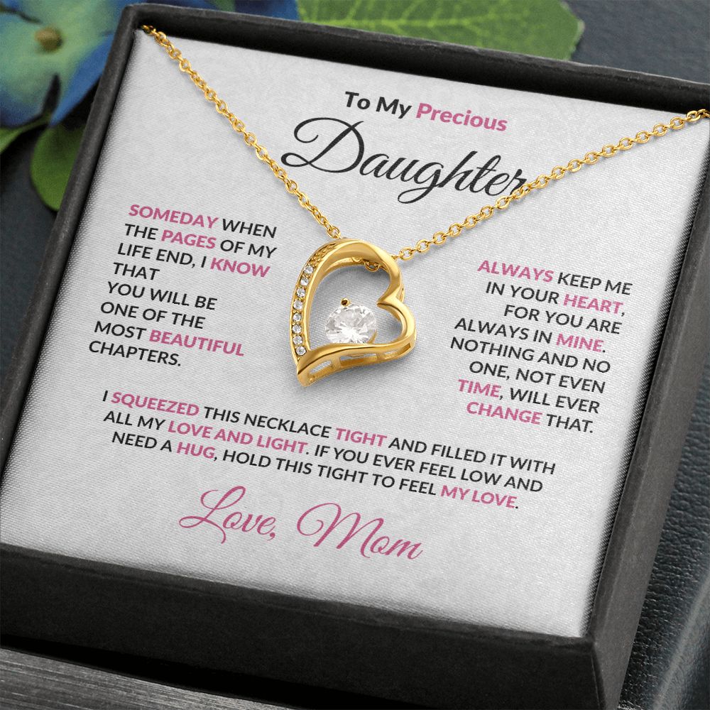 To My Precious Daughter Forever Love Heart Pendant Necklace with Message Card
