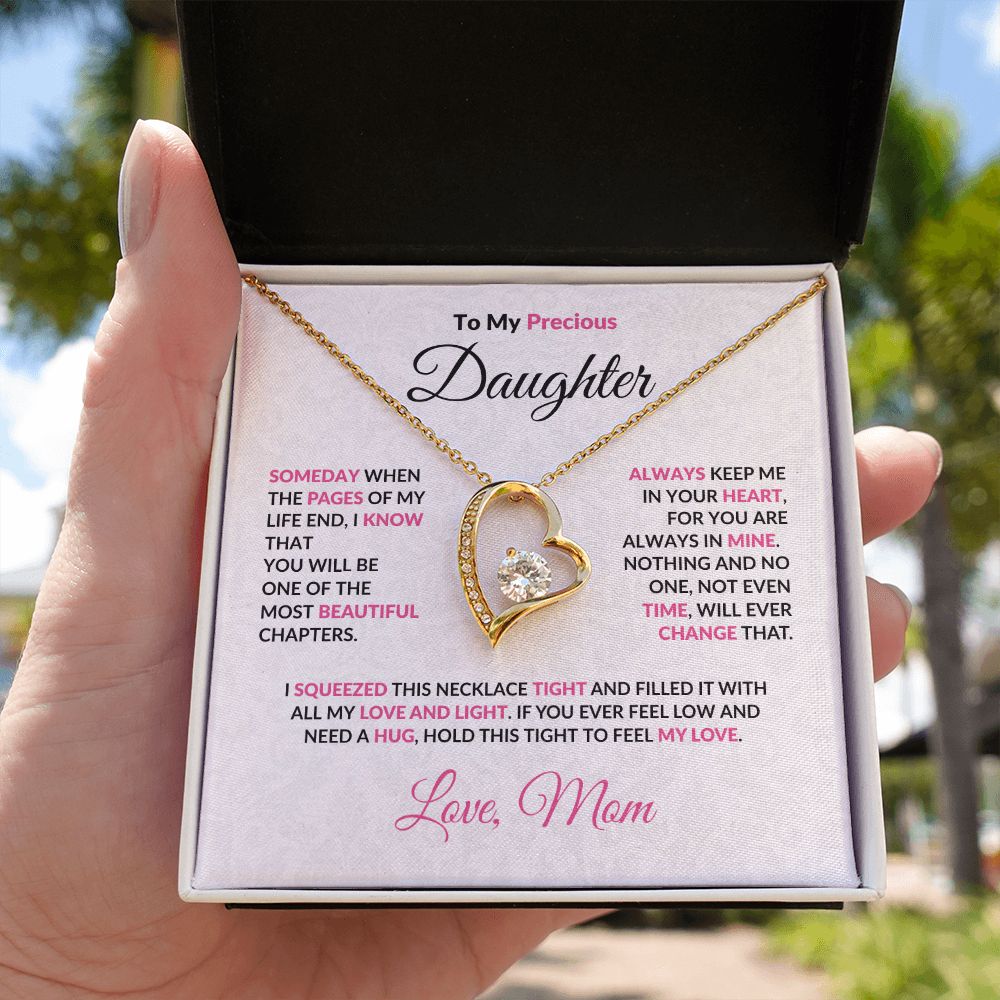 To My Precious Daughter Forever Love Heart Pendant Necklace with Message Card