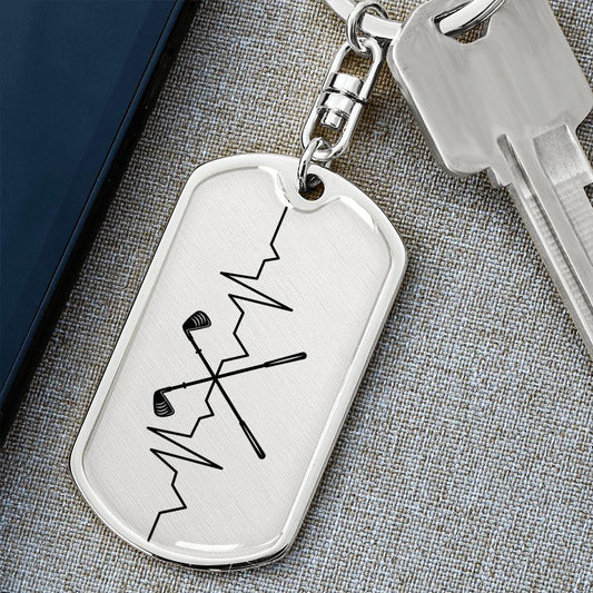 Golf Clubs Heartbeat Personalized Engraved Dog Tag Keychain
