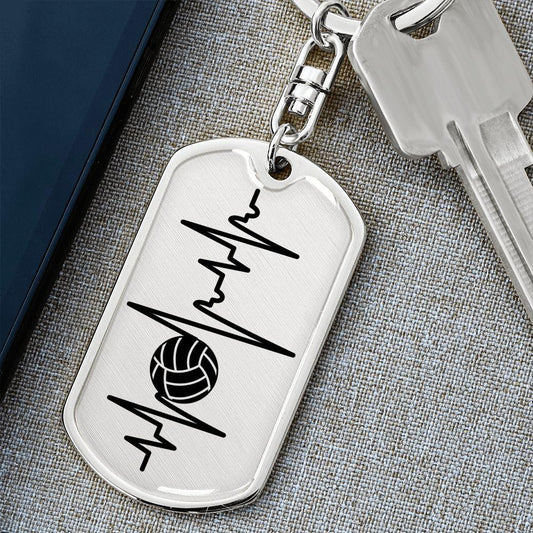 Volleyball Heartbeat Personalized Engraved Dog Tag Keychain