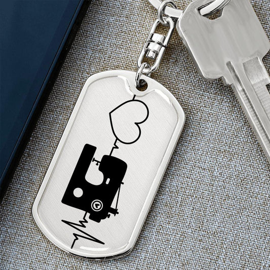 Love Sewing Quilting Personalized Engraved Dog Tag Keychain
