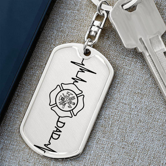 Firefighter Dad Personalized Engraved Dog Tag Keychain