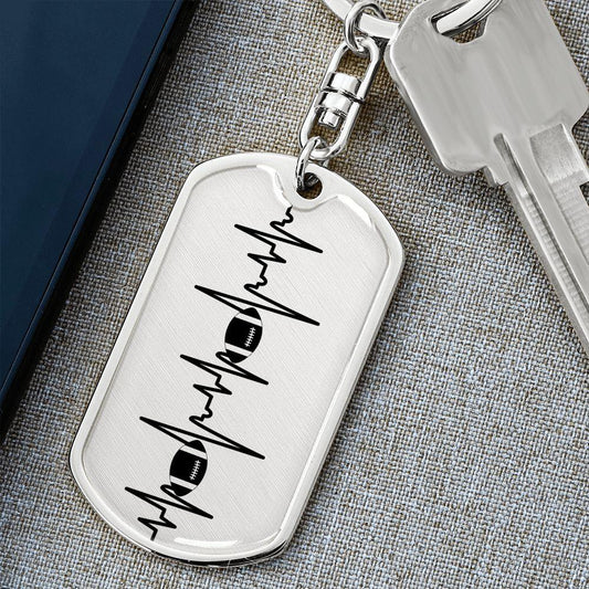 Football Heartbeat Personalized Engraved Dog Tag Keychain