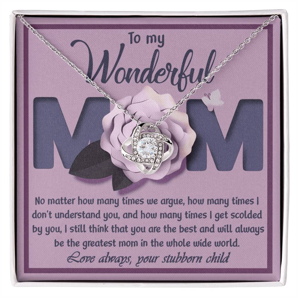Mom-The Greatest Mom Dazzling Love Knot Necklace
