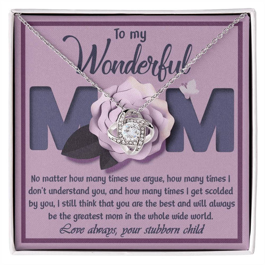 Mom-The Greatest Mom Dazzling Love Knot Necklace