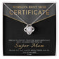 Mom- Certificate of World's Best Mom Dazzling Love Knot Necklace