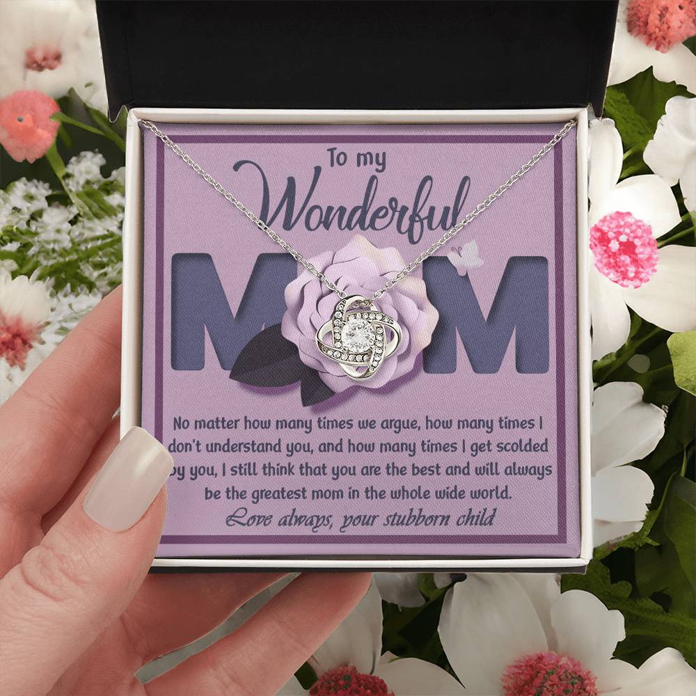 Mom-The Greatest Mom Dazzling Love Knot Necklace