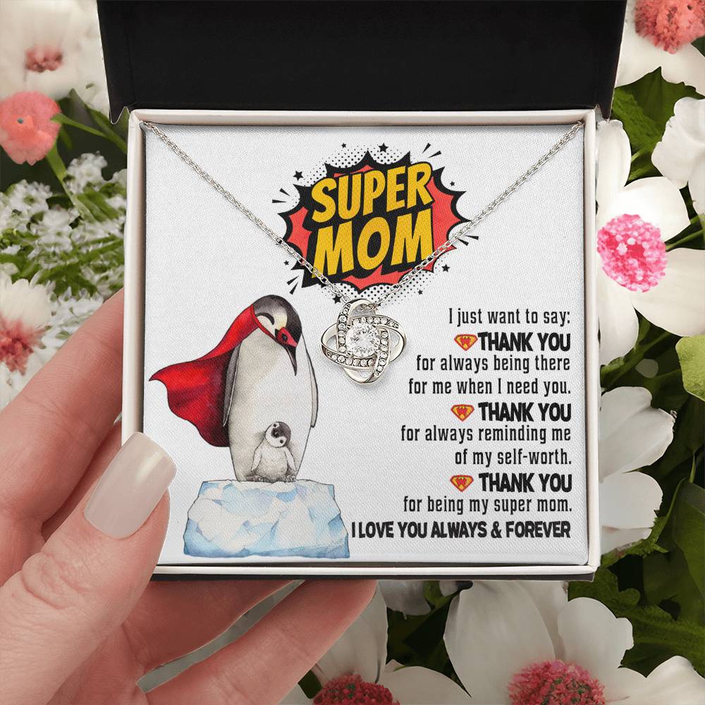 Mom-Super Mom Dazzling Love Knot Necklace
