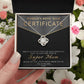 Mom- Certificate of World's Best Mom Dazzling Love Knot Necklace
